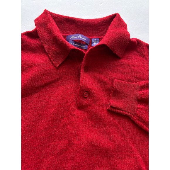 Alan Flusser 100% Merino Wool Red 3 Button Polo Sweater Men's Size L - Picture 5 of 7